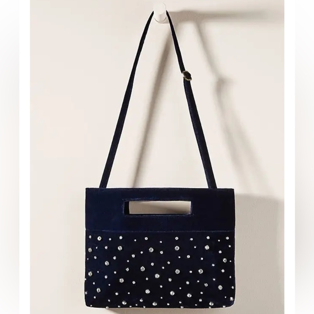 NWT Anthropologie navy blue velvet purse - Picture 2 of 11